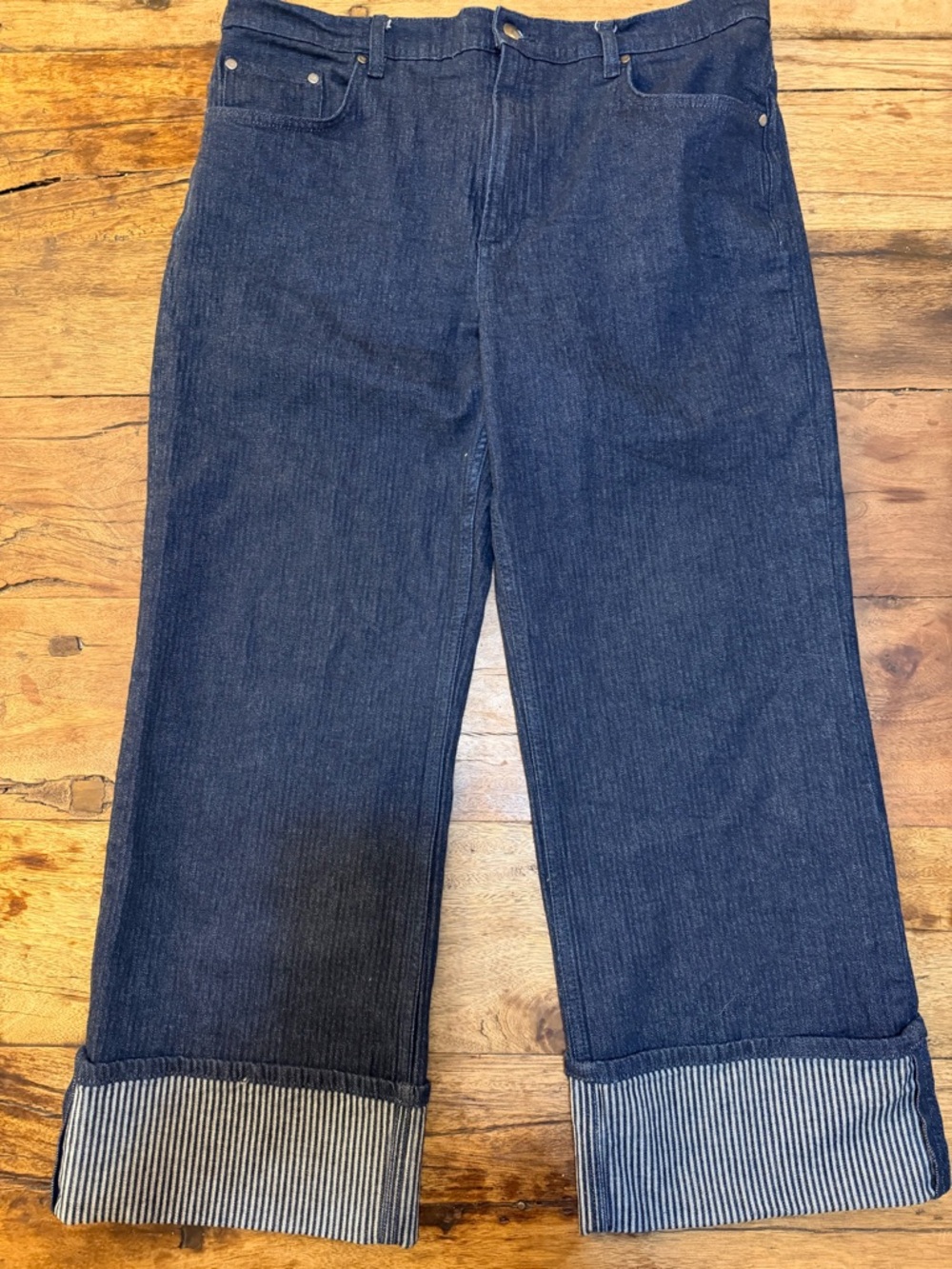 Anthroplogie Pilcro Navy Wide-Leg Jeans with Striped Cuffs-WORN TWICE